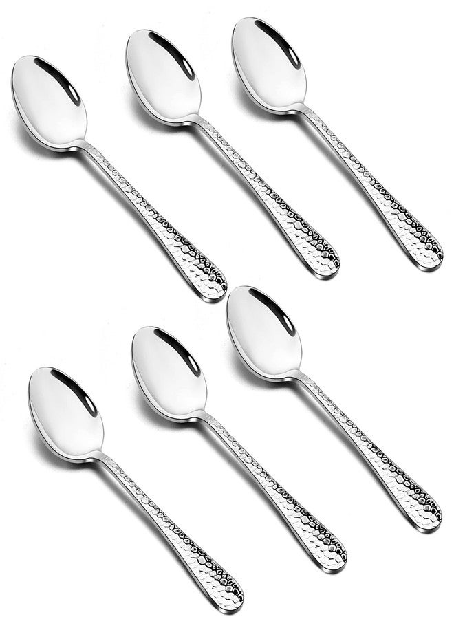 E-far Hammered Teaspoons Set of 6, E-far Stainless Steel Modern Silverware Flatware Dessert Spoons for Home, Kitchen, Restaurant, Round Edge & Mirror Polished, Dishwasher Safe - 6.7 Inches - Image 1
